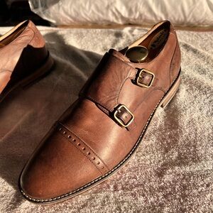 Elegant Brown Leather Double Monk Strap Oxfords